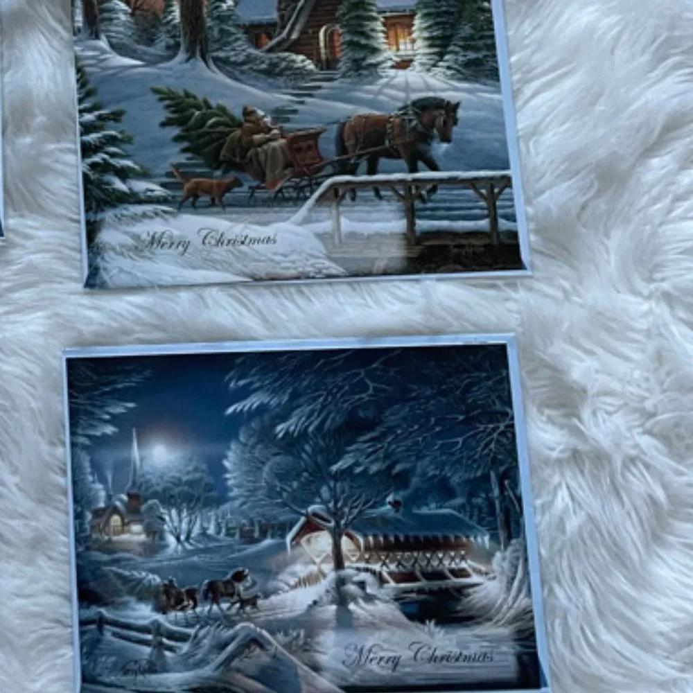 8 Holiday cards set individually sealed in plastic with matching print envelope